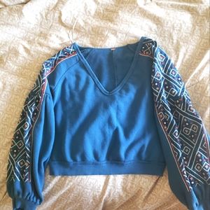 Free People Senorita Embroidered Sleeve Cropped Sweatshirt